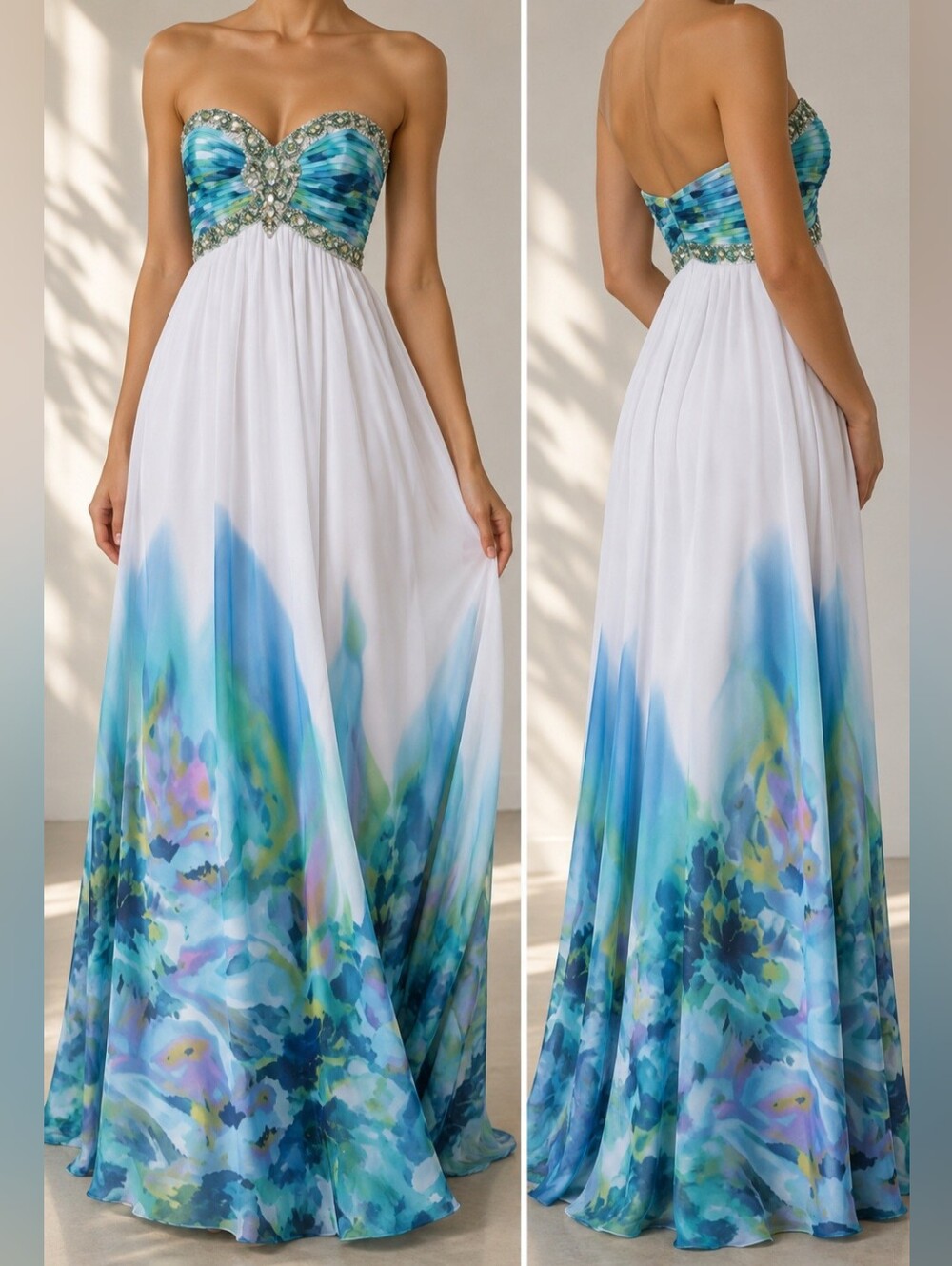 Strapless Multicolor Size 12-14 Straight Gown by Cachet